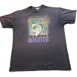 Vintage 1989 French Quarter faded black single stitch T-shirt size XL